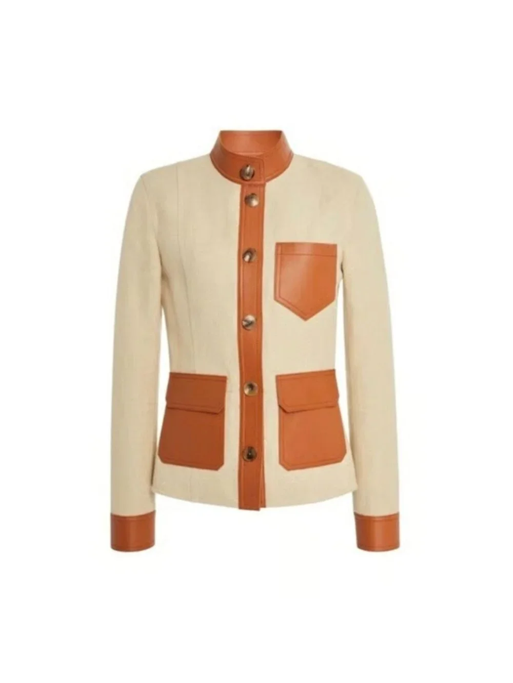 TORY BURCH Camden Linen Cotton Leather Safari Jacket Sz 2 $595 NWT